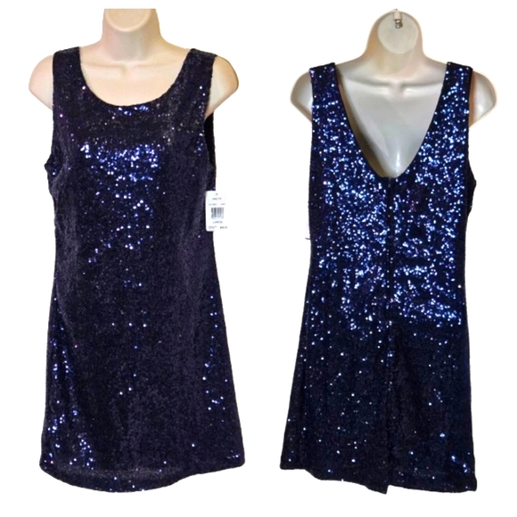 Crystal Doll Navy Blue Sequin Sleeveless Cocktail Dress, Large (Juniors), NWT - Picture 13 of 16